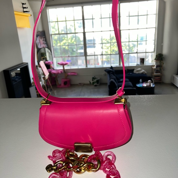 Charles & Keith fuchsia colored leather. This bag is soo coquette! A Statement!! - Picture 5 of 5